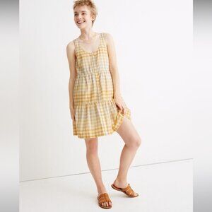 Madewell Button-Front Tiered MiniDress Yellow Gingham Dress